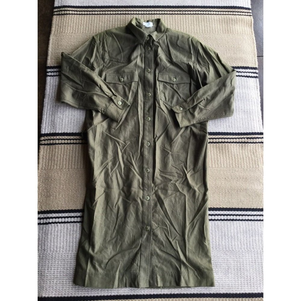 VTG NWT GEORGE GEORGIOU Naturelle Green 100% Raw Silk Button Up Dress SZ 10 Boho